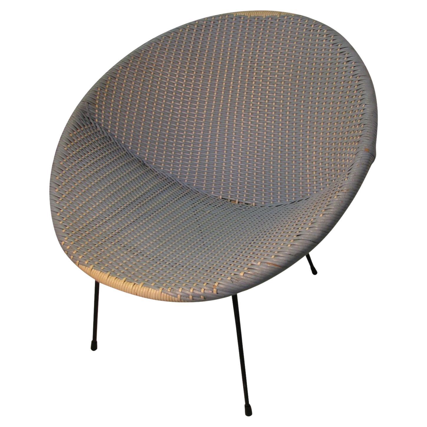 Mid-Century Modern Iron & Wicker Hoop Lounge Chair    