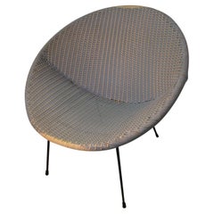 Retro Mid-Century Modern Iron & Wicker Hoop Lounge Chair    