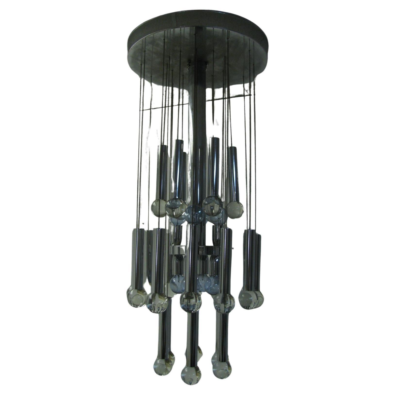 Mid-Century Modern Italian 8 Drop Light with Chrome Chandelier Gaetano Sciolari