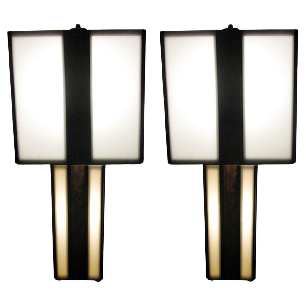 Pair of Mid-Century Modern Plexi with Cork Table Lamps For Sale