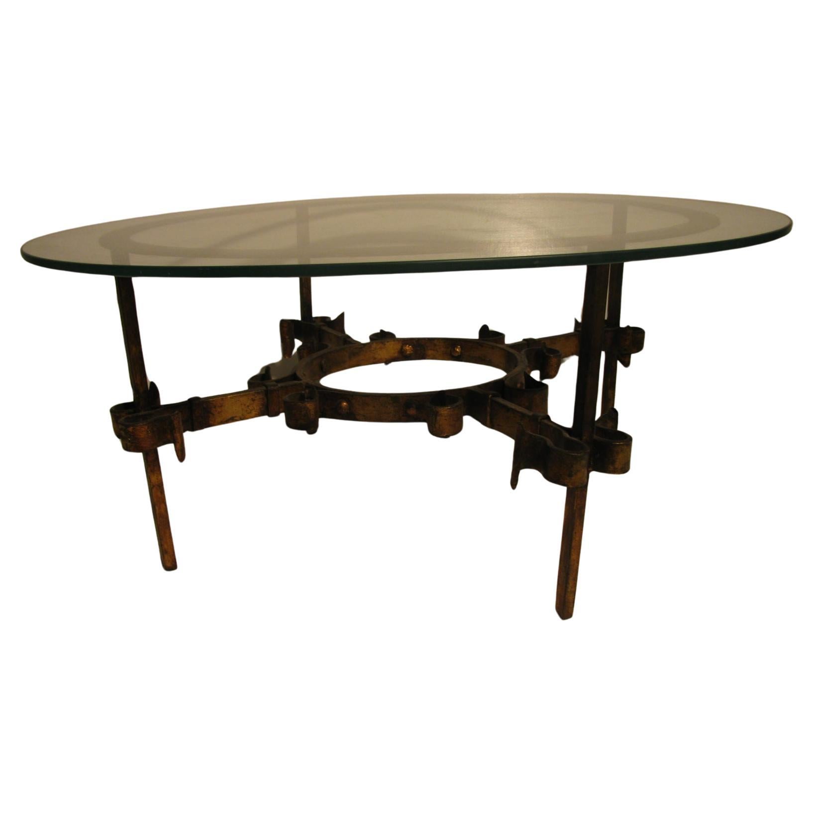 Mid-20th Century Mid Century Hollywood Regency Gilt French Iron Cocktail Table For Sale