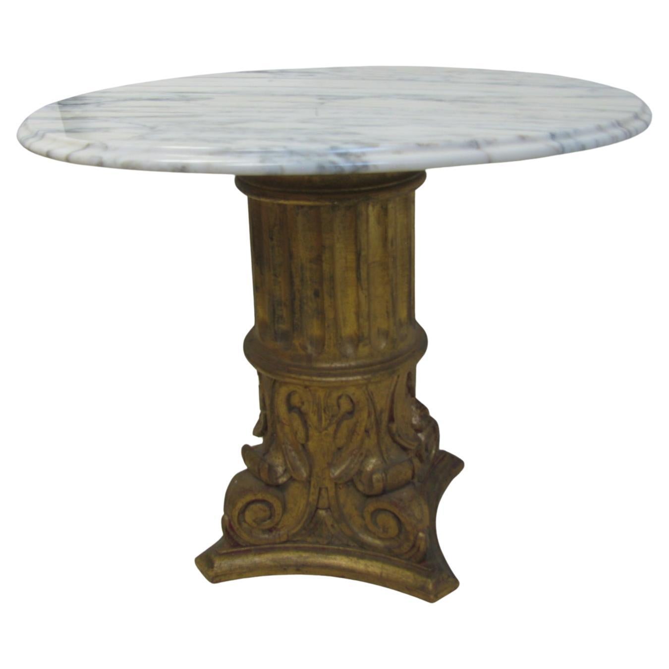 Spanish Hollywood Regency Carved Wood Gilt Base with Marble Top For Sale