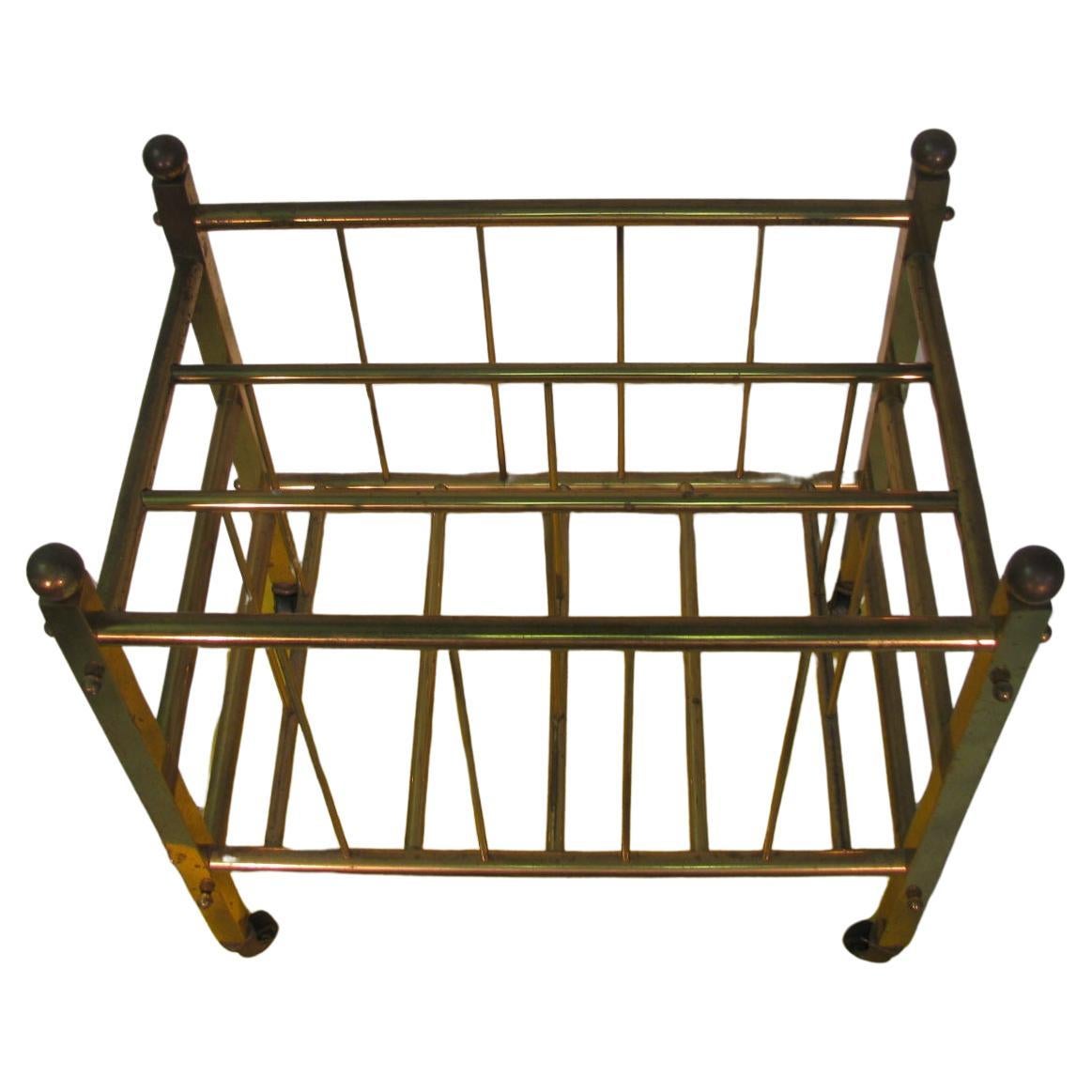 American Mid Century Classical Brass Magazine Rack on Wheels C1965 For Sale