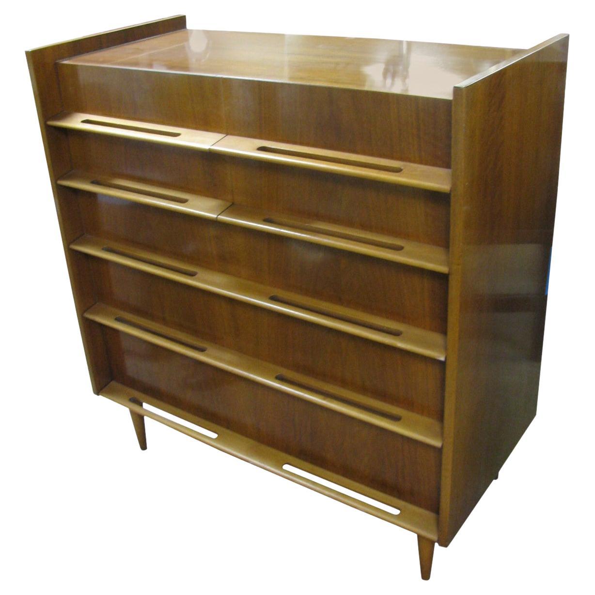 Edmond Spence Mid-Century Modern Walnut and Birch Tall Dresser Made in Sweden