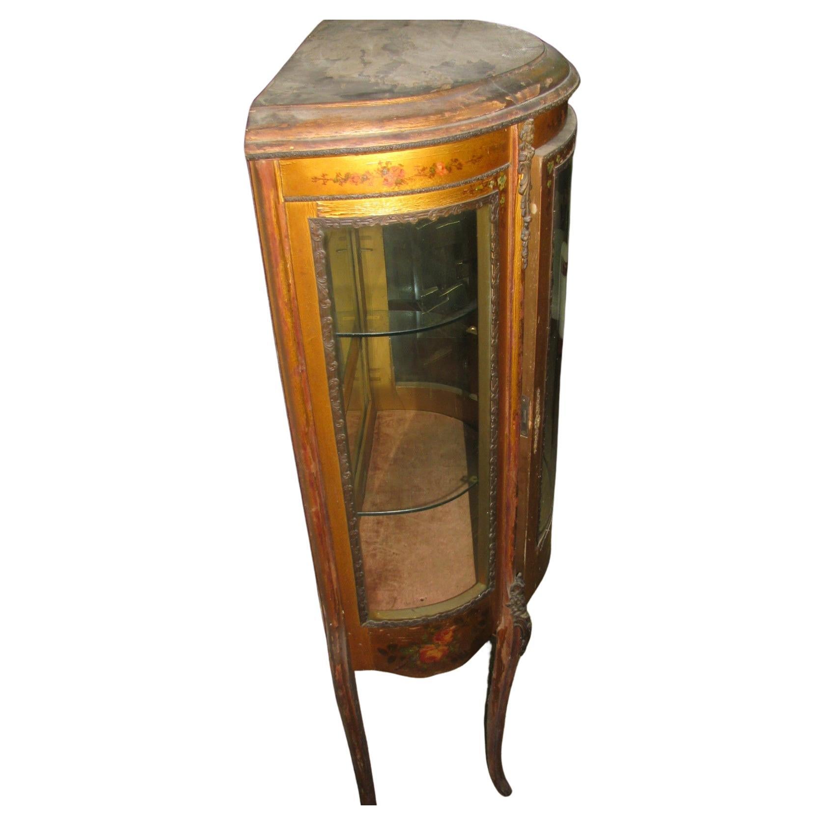 Cast Vernis Martin French Curio Cabinet Bronze Mounts and Hand Painted Panels For Sale