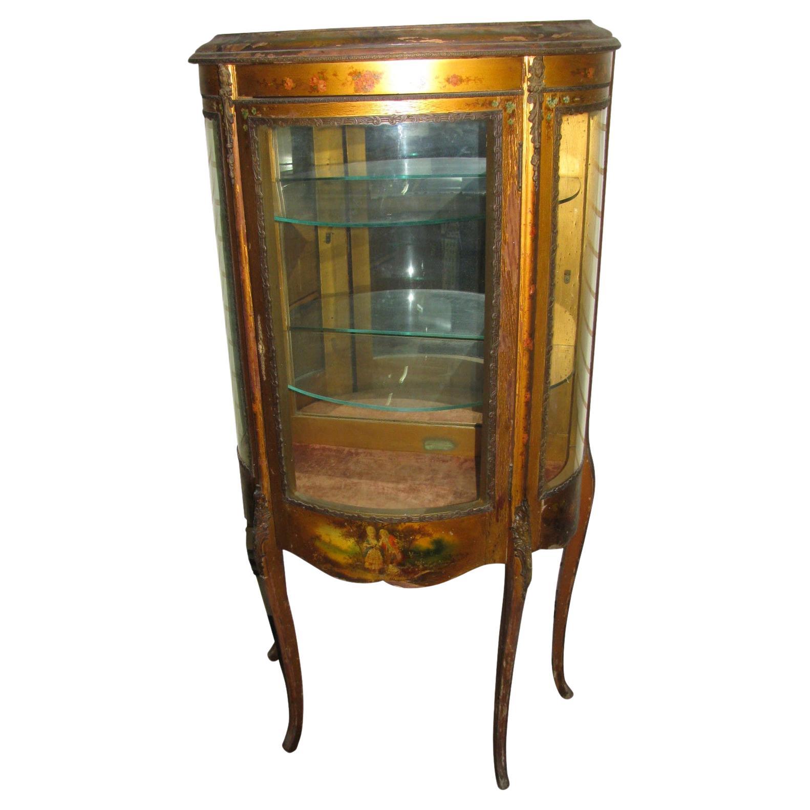Vernis Martin French Curio Cabinet Bronze Mounts and Hand Painted Panels