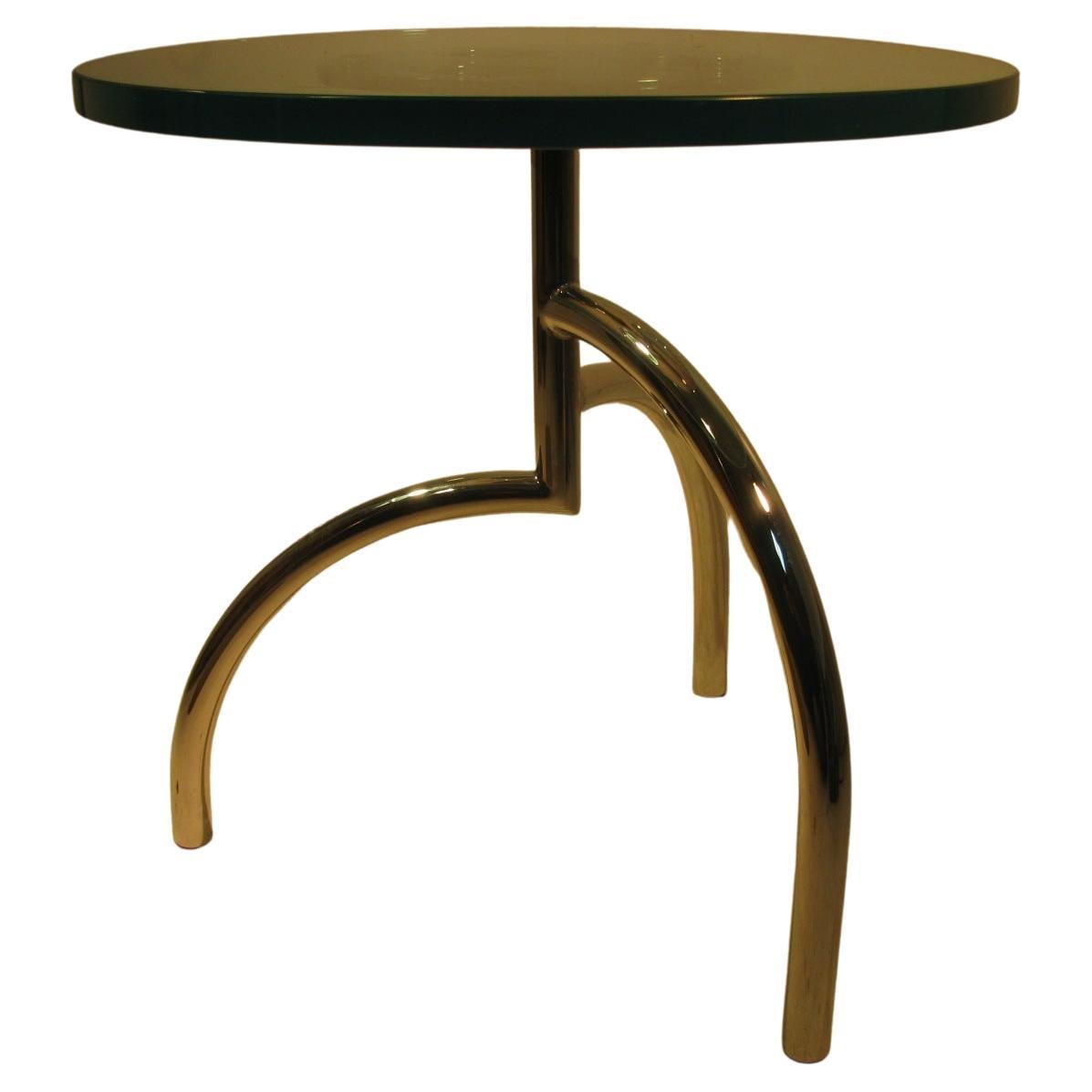 Fabulous drinks stand, side table by Stanley Jay Friedman for Brueton. Spyder table is in the Minimalist category for its pared down design. Glass top lifts off. High Quality Table in excellent vintage condition with minimal wear.