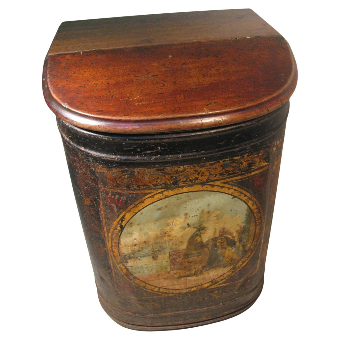 19th Century Large Store Tea Tin Hand Painted Parnall & Sons Bristol, England For Sale