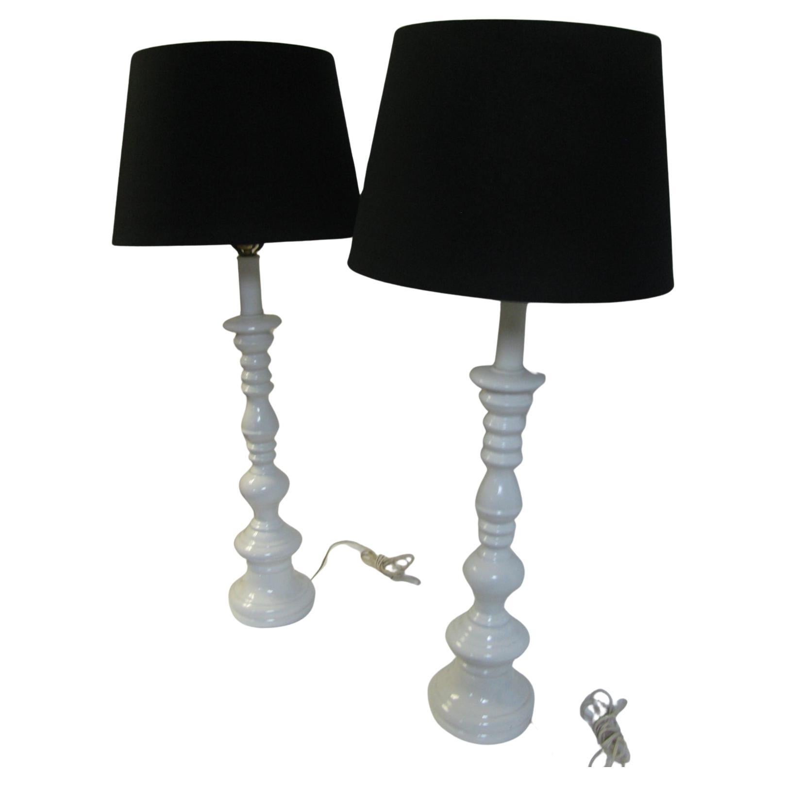 Pair of Tall Mid-Century Modern Classical Styled Porcelain Table Lamps For Sale