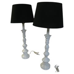 Pair of Tall Mid-Century Modern Classical Styled Porcelain Table Lamps