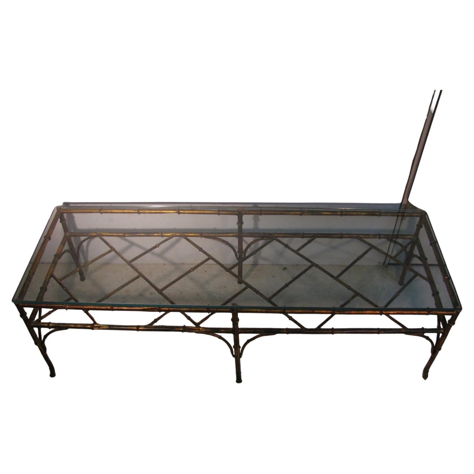 Gilt Iron Faux Bamboo Hollywood Regency Cocktail Table In Good Condition For Sale In Port Jervis, NY