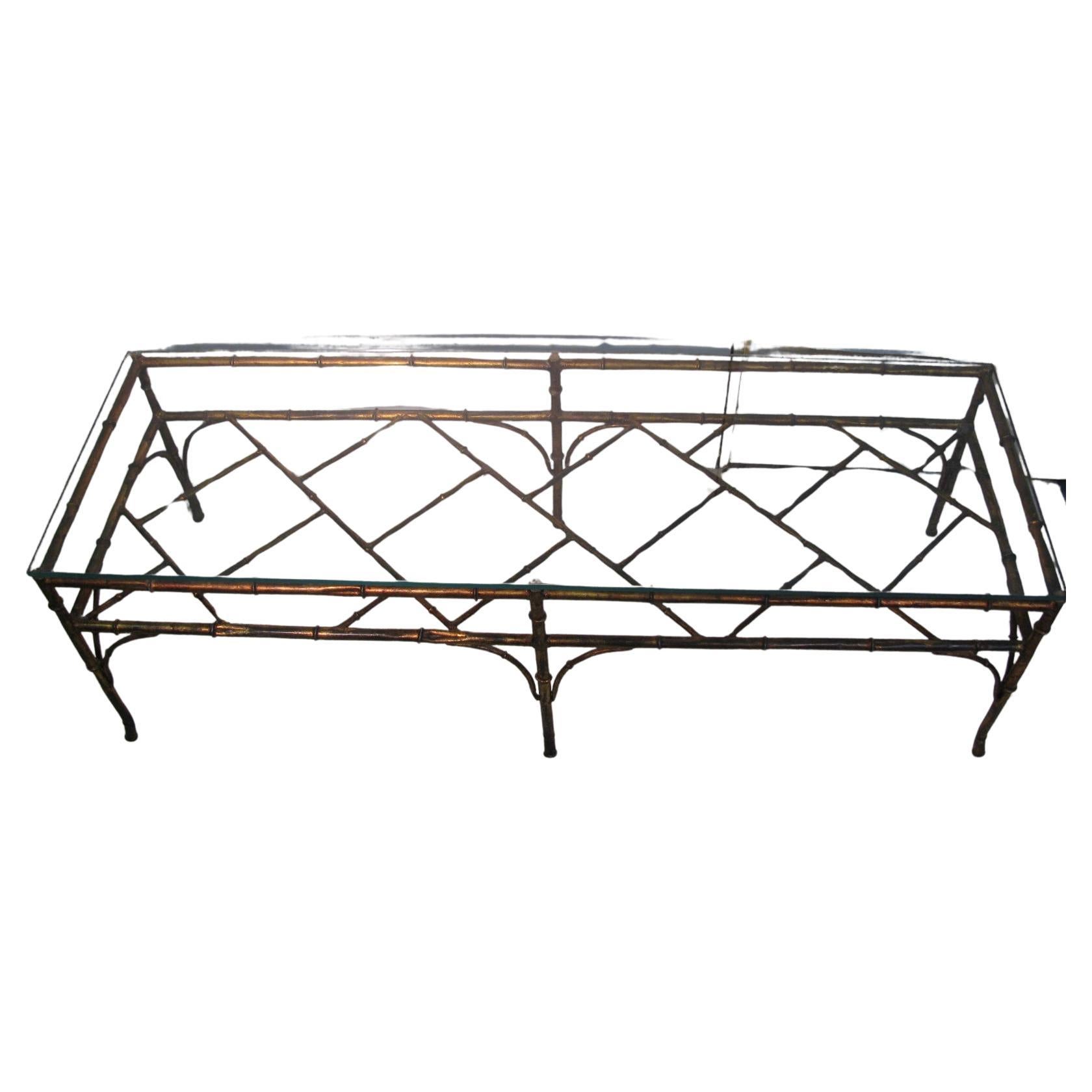 Mid-Century Modern Gilt Iron Faux Bamboo Hollywood Regency Cocktail Table For Sale