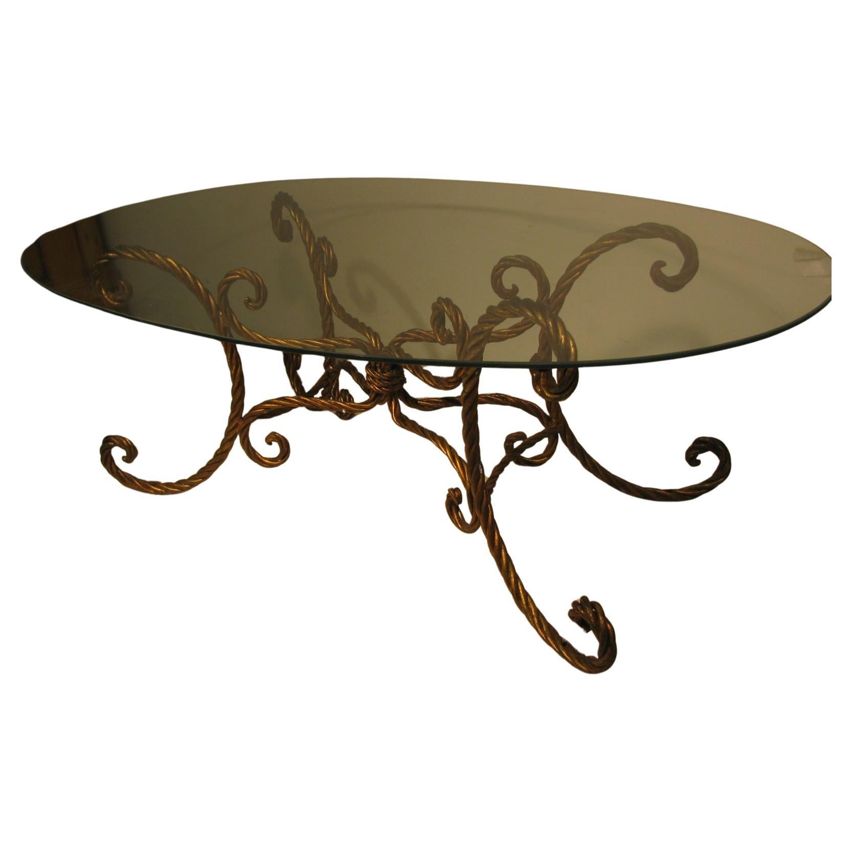 Mid Century Hollywood Regency Vergoldetes Seil Cocktail Tisch (Mitte des 20. Jahrhunderts) im Angebot