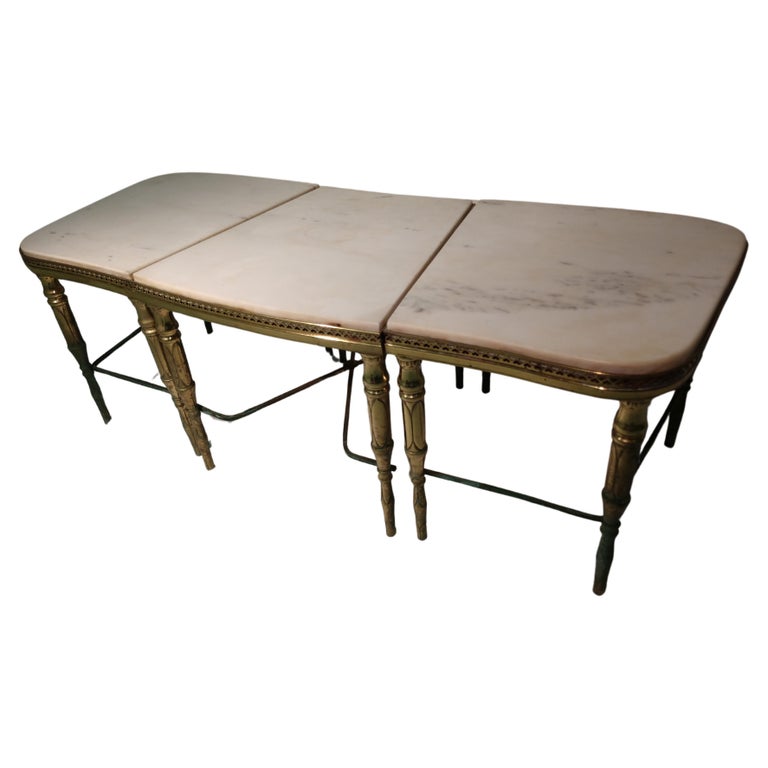 Three Piece Iron and Brass Coffee Table with Versace Insets Three Piece Iron and Brass Coffee Table with Versace Insets