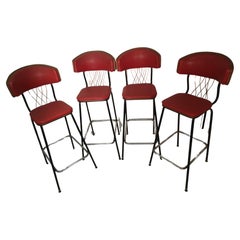 Mid Century Vintage C1950 Tall High Back Bar Stools Original Naughahyde