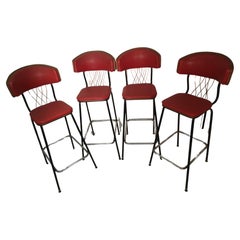 Mid Century Retro C1950 Tall High Back Bar Stools with Original Vinyl 