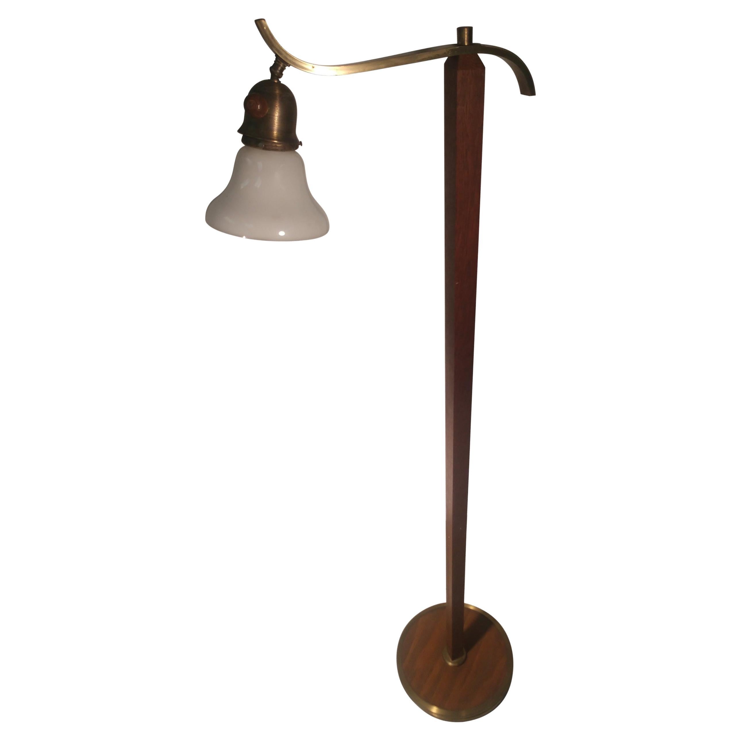 Mid-Century Danish Modern Teak & Brass Reading Floor Lamp