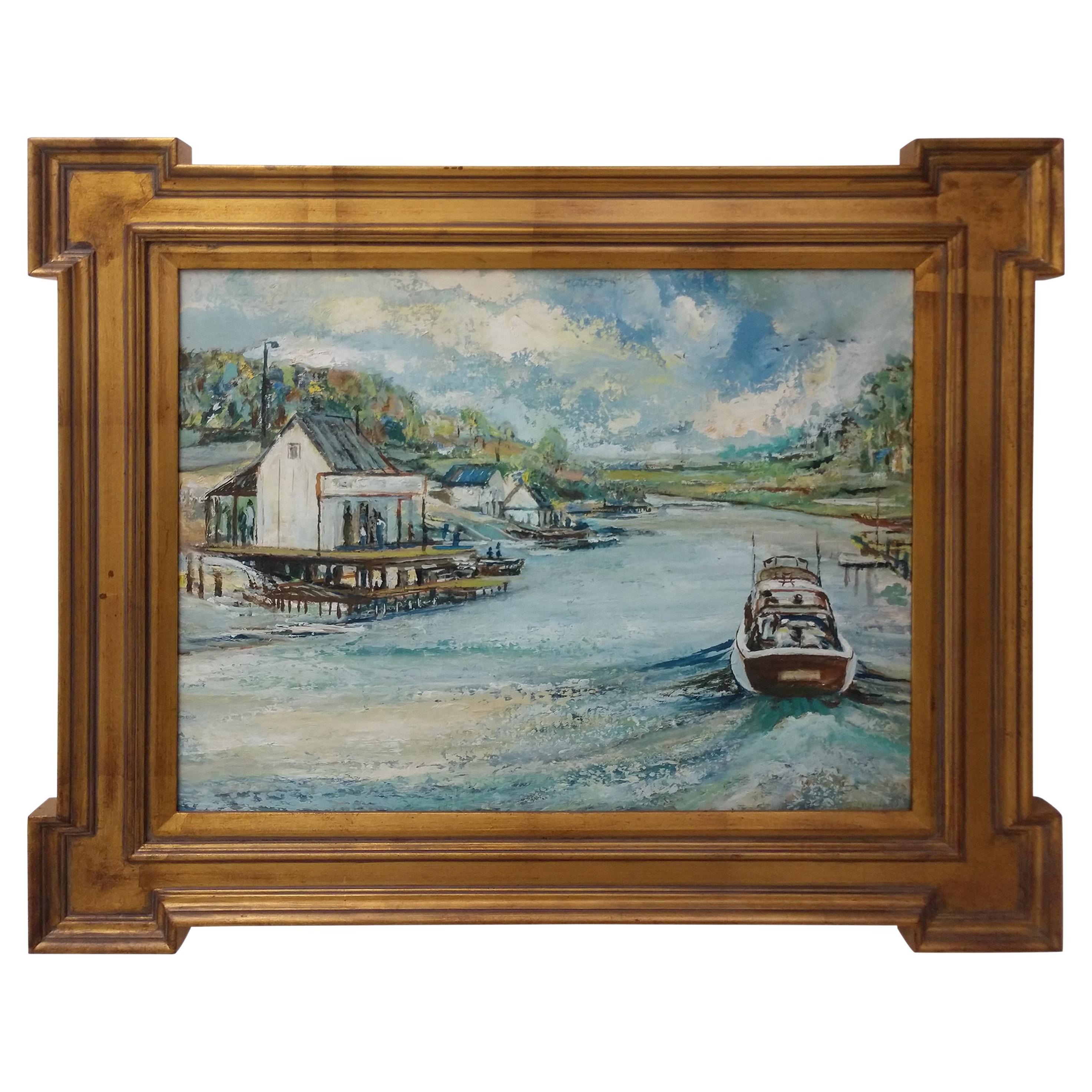 Mid Century Impressionist Oil on Board "Lynn Haven" by J Winston Lawler For Sale