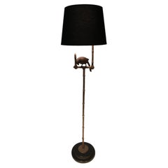 Mid Century Faux Bamboo Brass Floor Lamp by Frederic Cooper with Cast Brass Bird