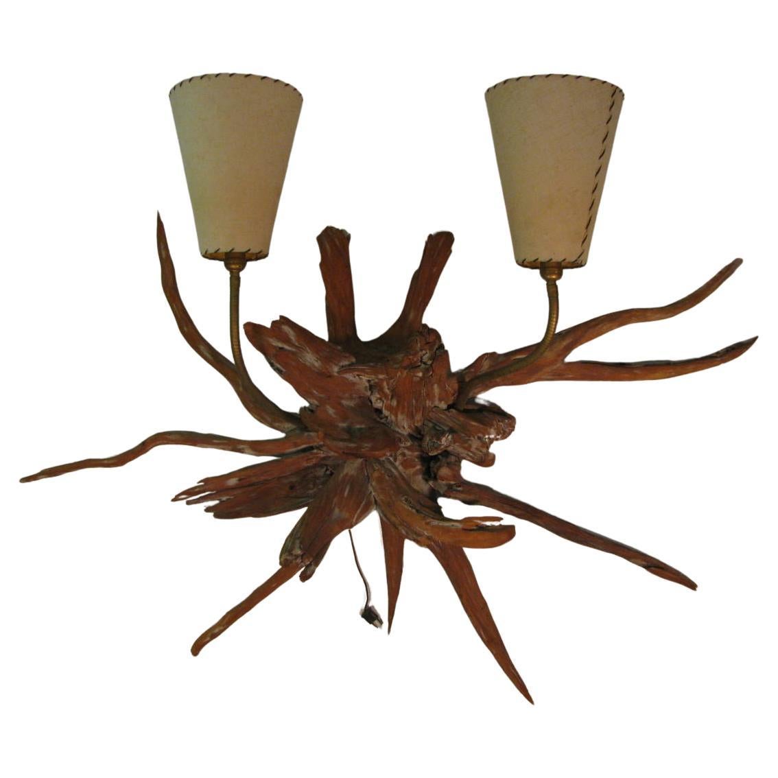 American  Pair of Mid-Century Modern Sun Bleached Sculptural Root Wall Sconces For Sale