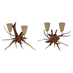  Pair of Mid-Century Modern Sun Bleached Sculptural Root Wall Sconces