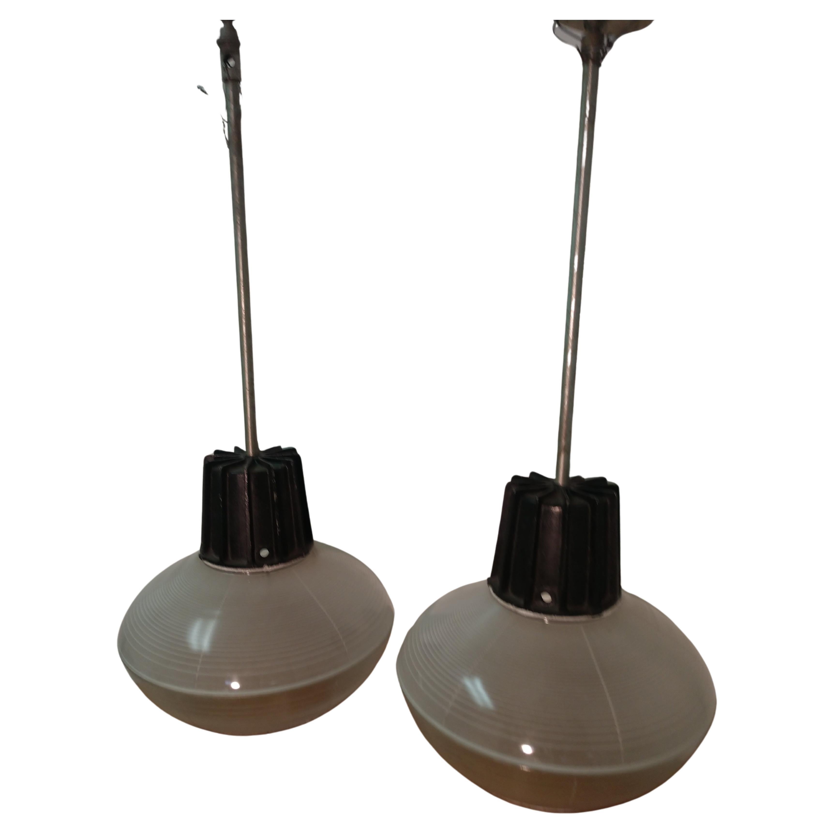 American Pair of Mid-Century Modern C1955 Holophane Industrial Lamps For Sale