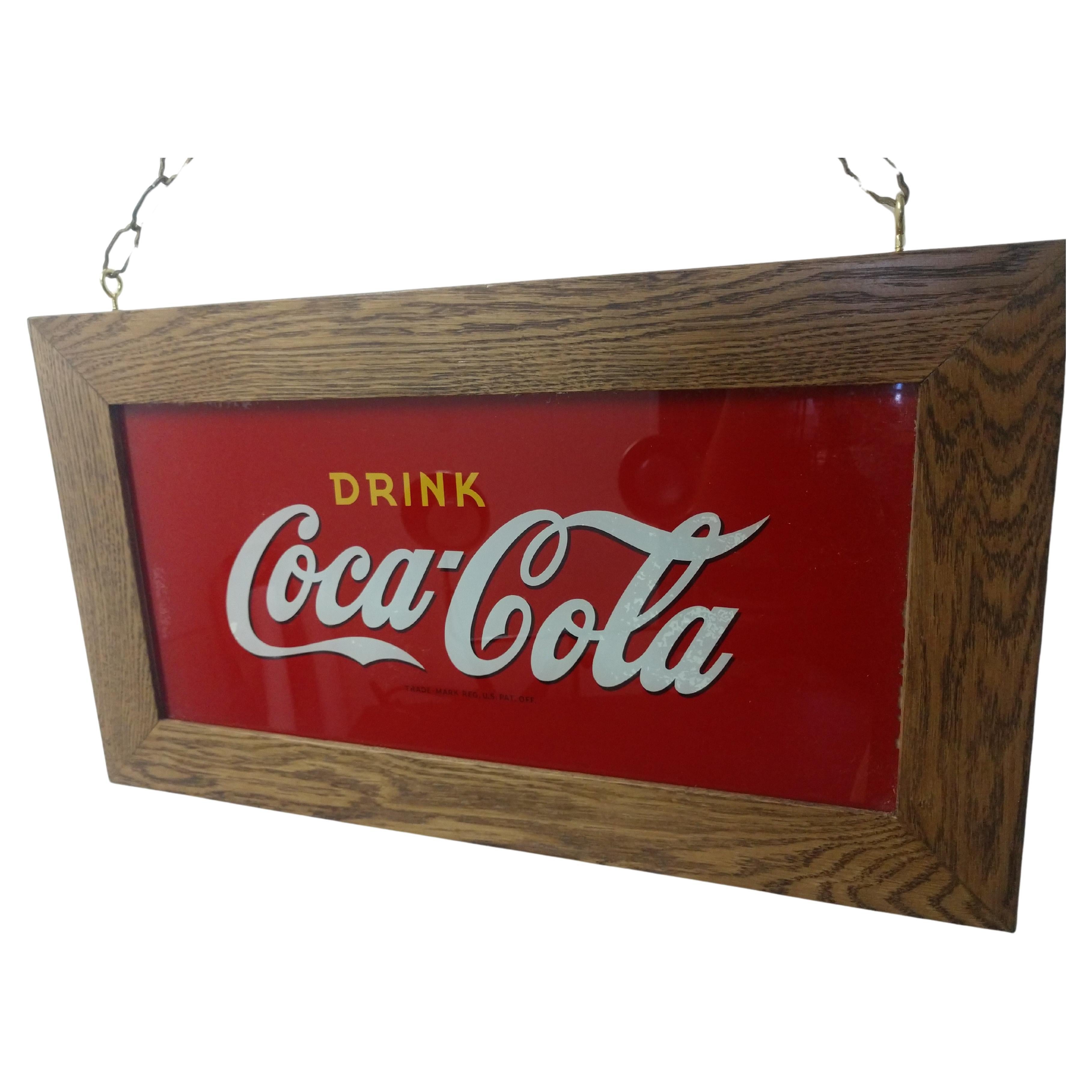 Vidrio antiguo pintado al dorso Cartel de bebida Coca Cola Heladería circa 1920