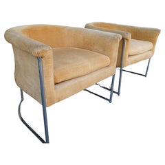 Retro Pair of Mid-Century Modern Barrel Back Lounge Chairs
