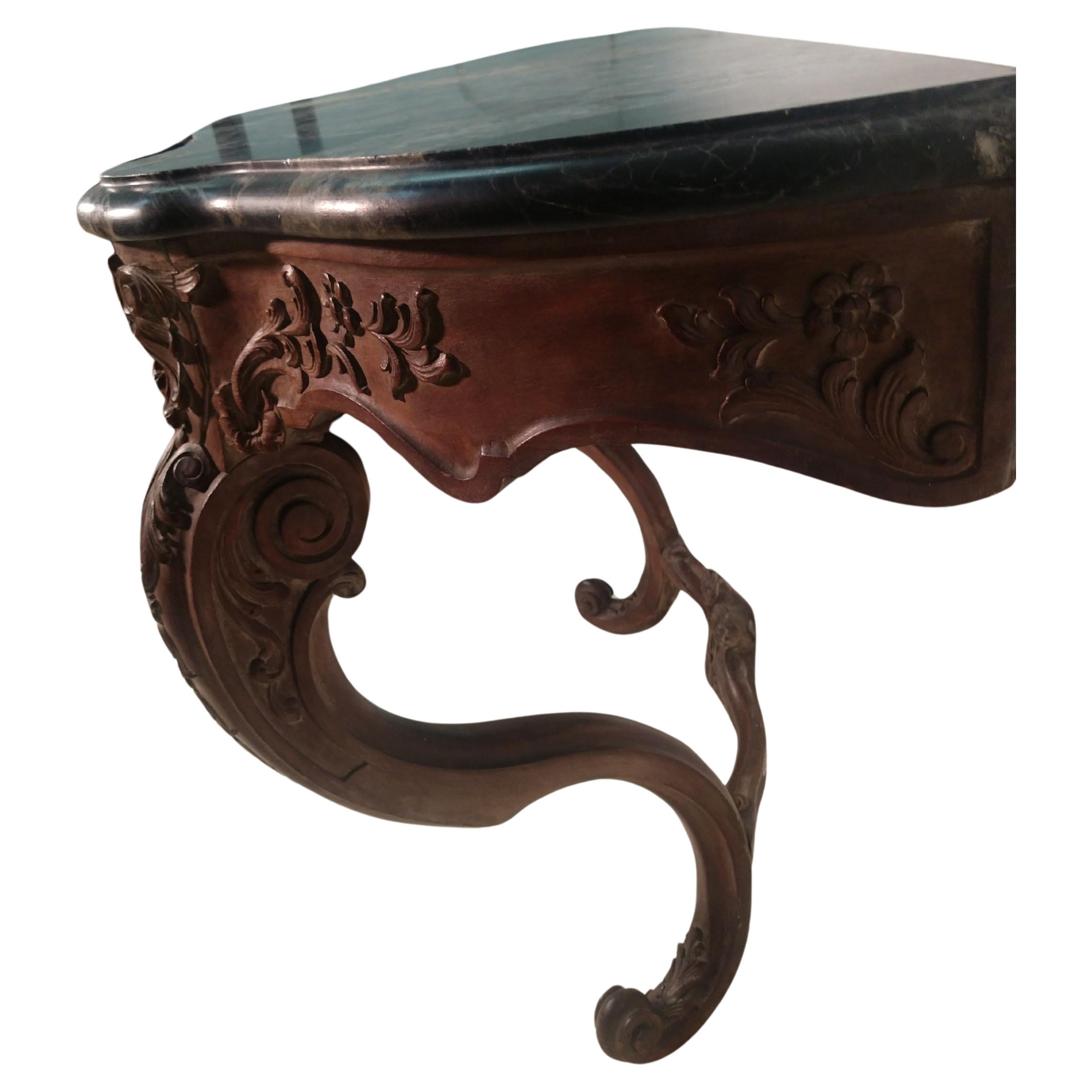 Signed Maison Jansen Rococo Carved Server Console Table w Serpentine Marble Top For Sale 1