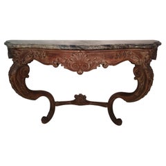 Maison Jansen Mesa consola de servidor tallada rococó firmada con tapa de mármol serpentina