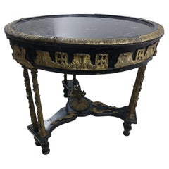 Vintage Aesthetic Bronze Marble and Black Lacquer Side End Table, circa 1940