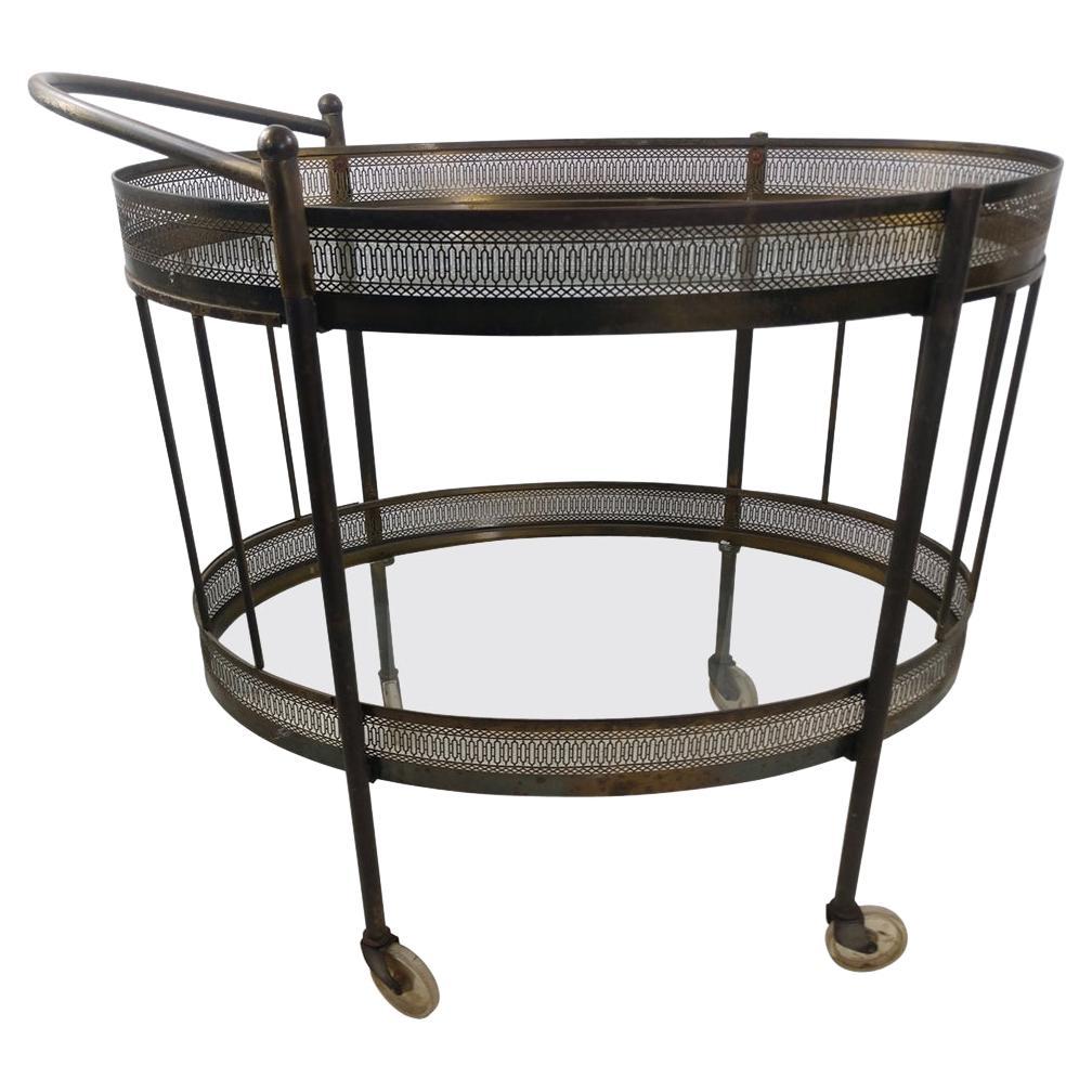Classic Mid Century Modern Brass Oval Bar Cart, circa 1954 For Sale