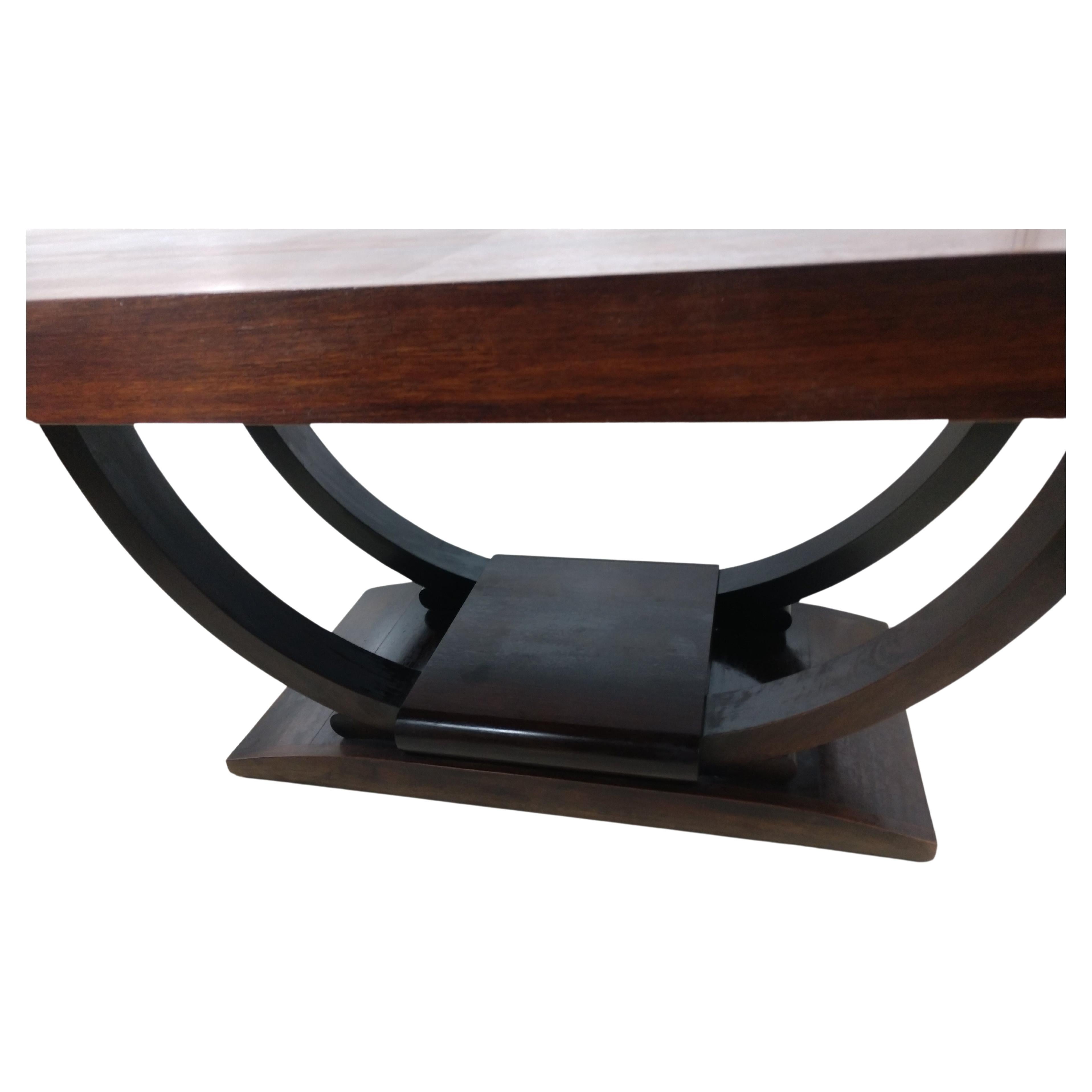 Stained Art Deco Custom Made Mid Century Rosewood Dining Table & 2 Table Leaf Extensions For Sale
