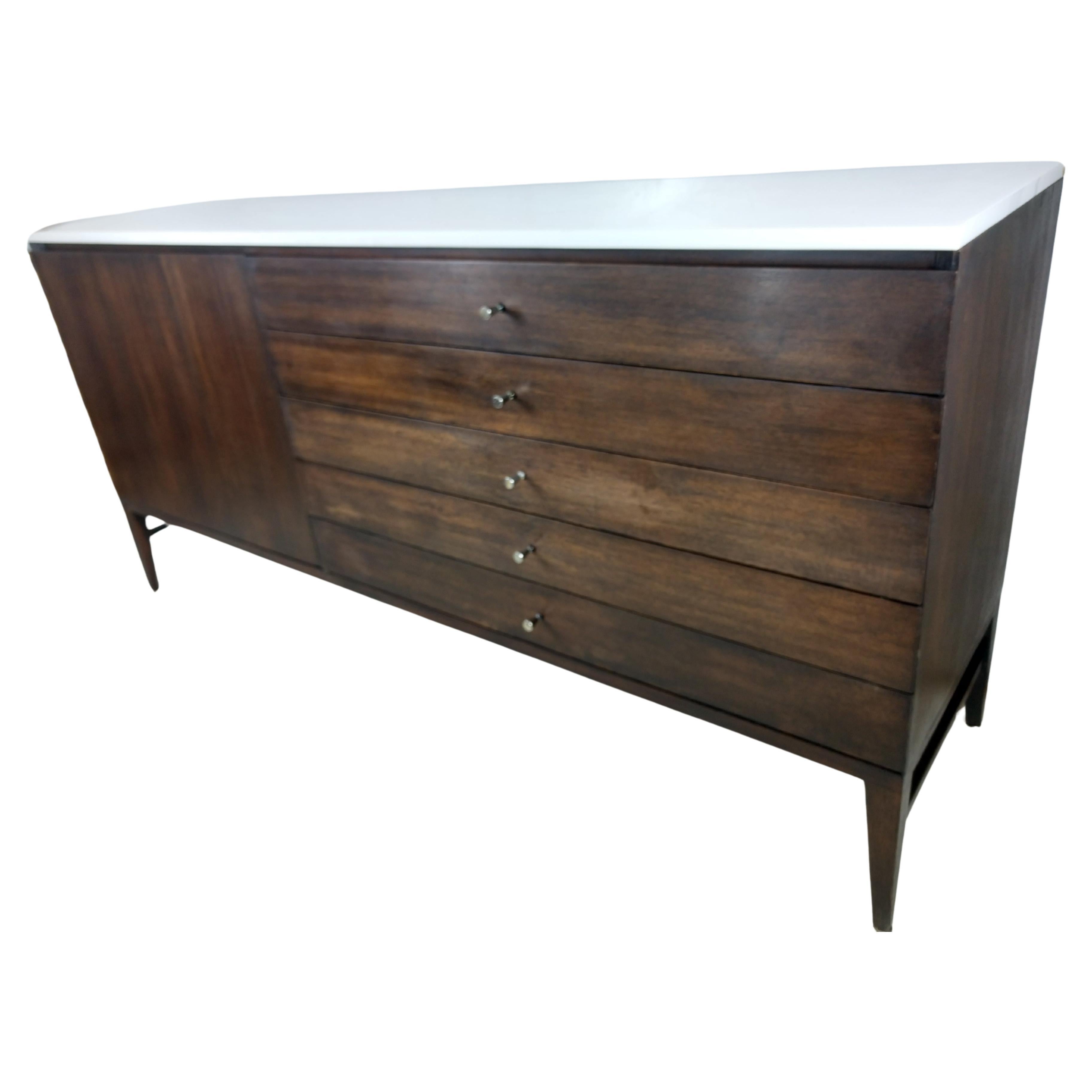 Mordenzato Credenza con cassettiera in vetro e mogano di Paul McCobb per Calvin in vendita