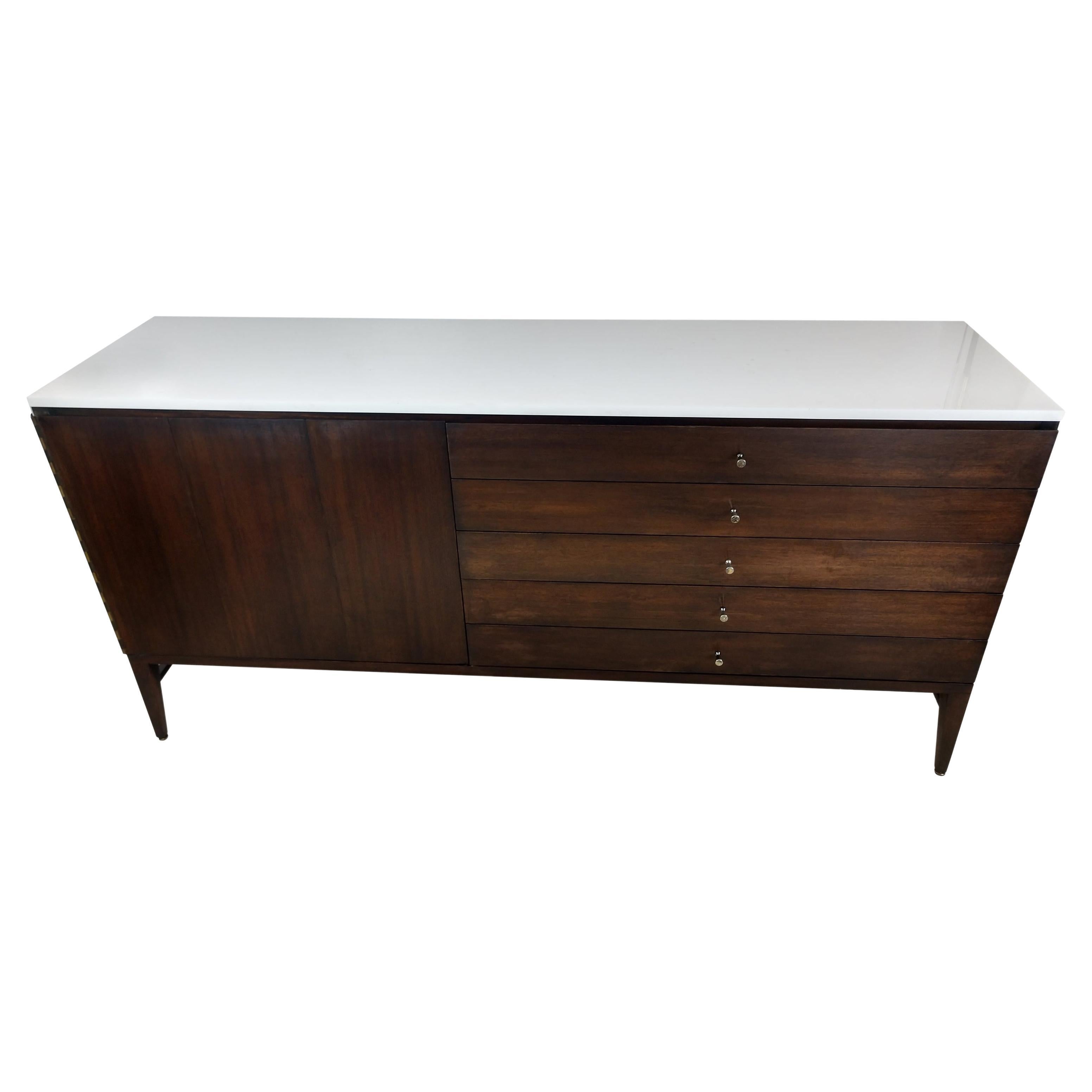 Mid-Century Modern Mahogany w Glass Dresser Credenza by Paul McCobb for Calvin 