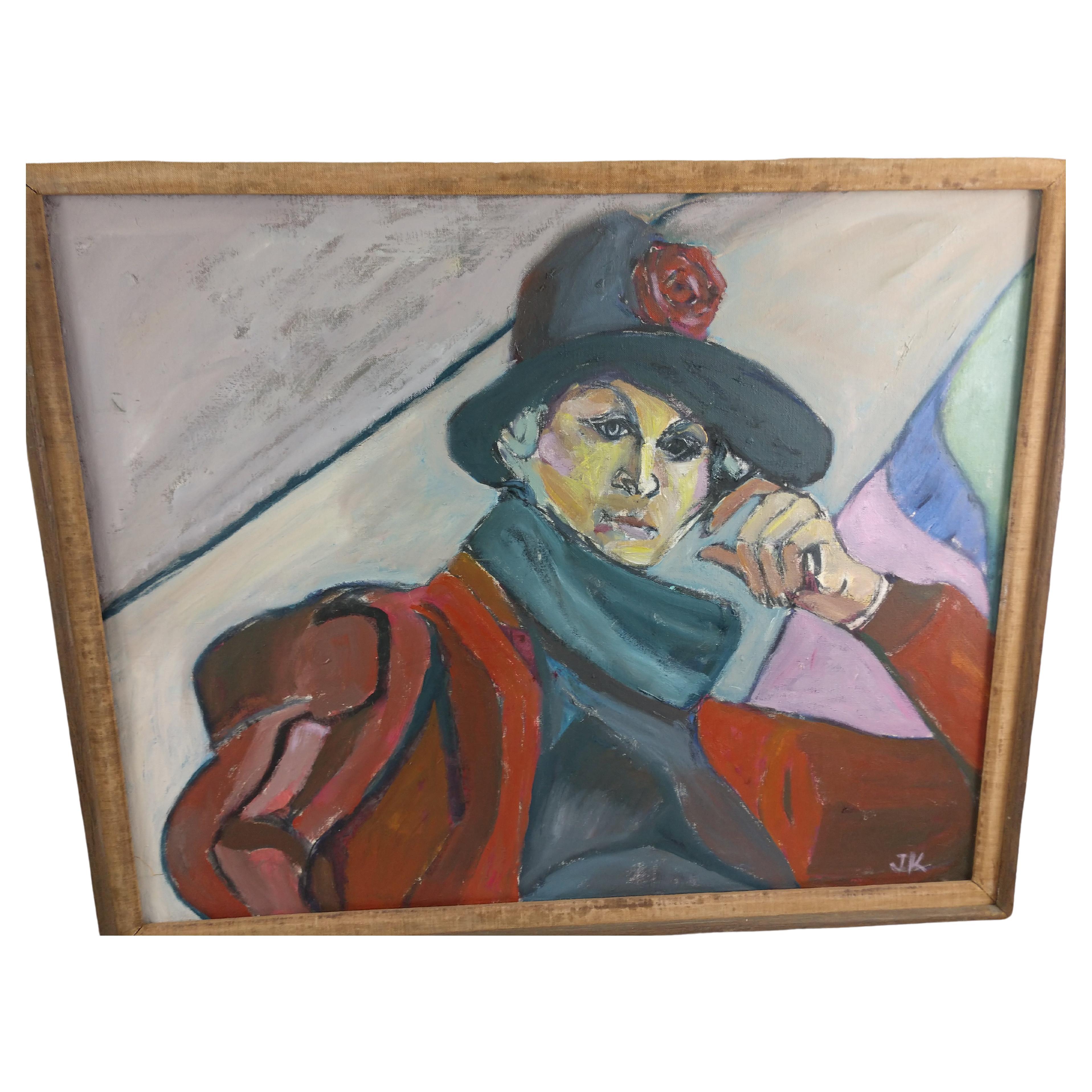 Huile sur toile Portrait d'un ami parisien par Jeanne Kostich en vente