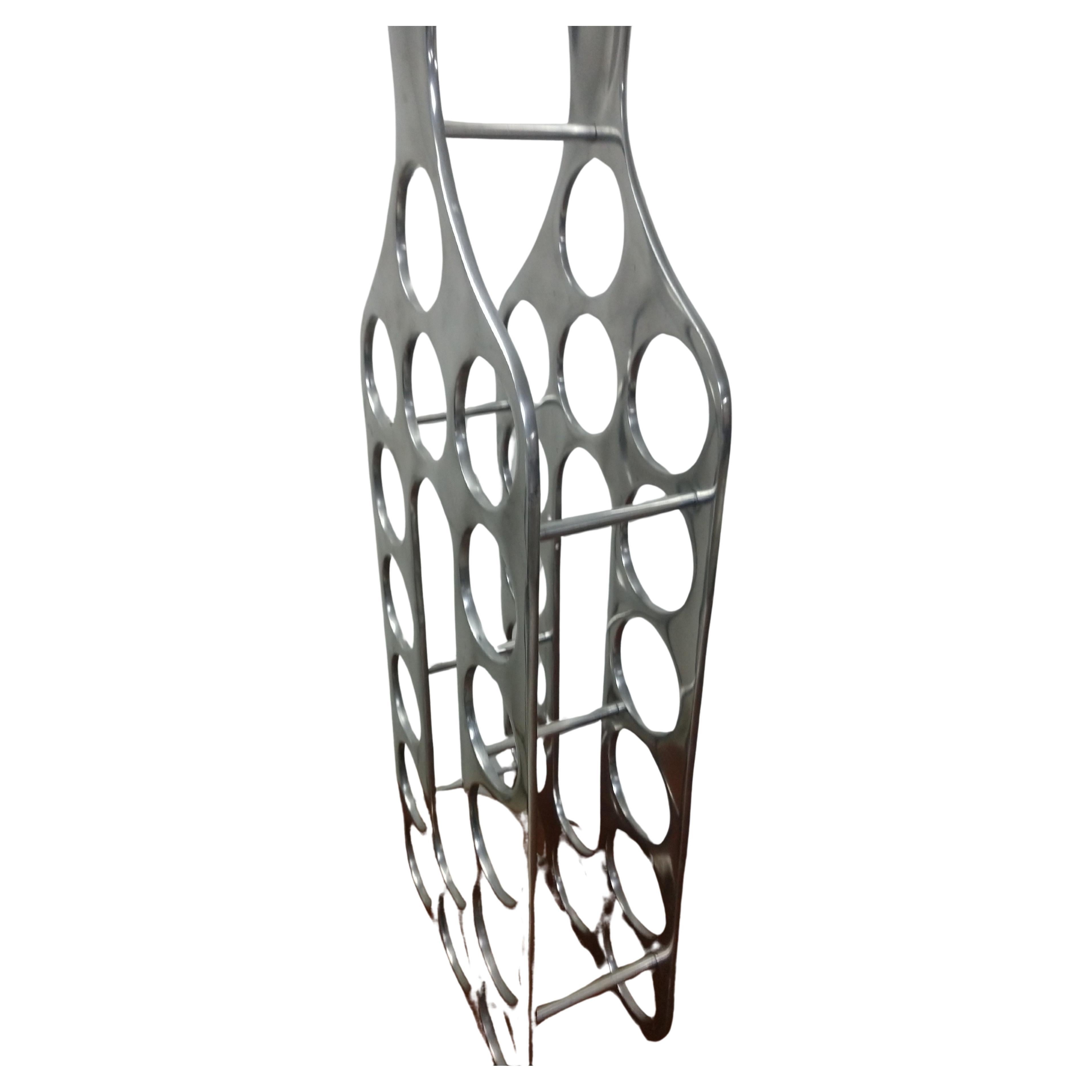Polished Mid-Century Modern Sculptural Cast Aluminum Wine Rack For Sale