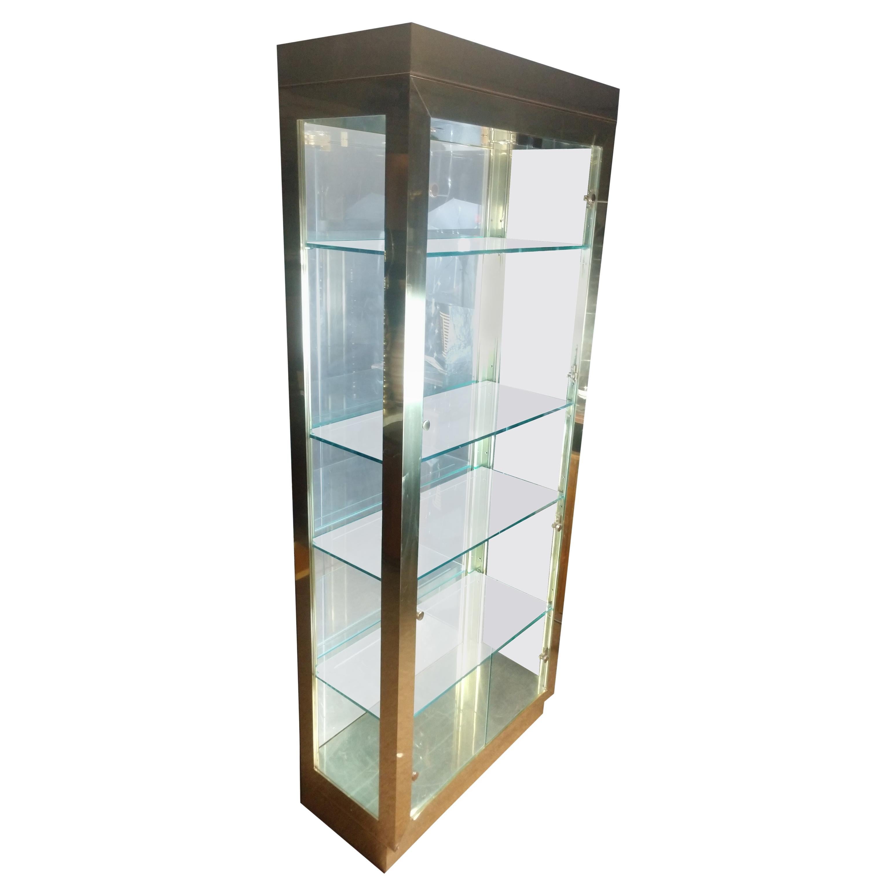 Tall Mid Century Modern Brass and Glass Mastercraft Vitrine Cabinet