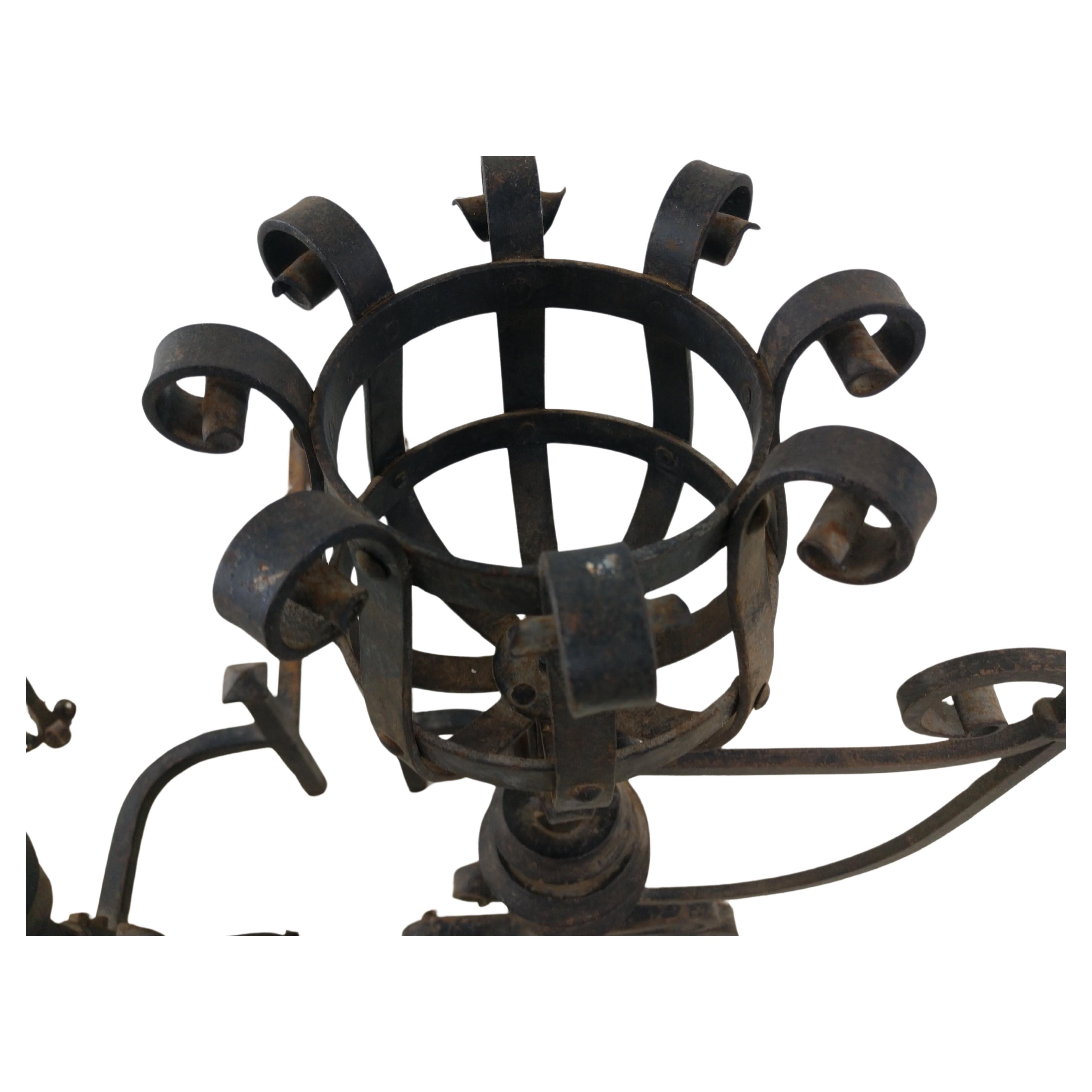 American Large Pair Hand Forged Iron Spanish Colonial Mission Arts & Crafts  Andirons For Sale