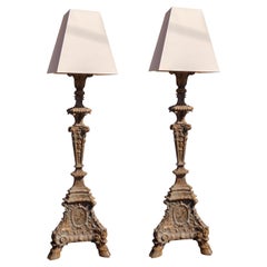 Vintage Pair of Monumental 20th Century Gilt Prickett Floor Lamps