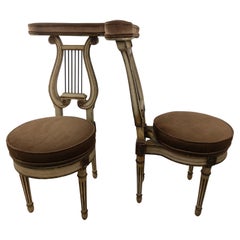 Pair of French Mid Century Hand Painted Neoclassical Cock Fighting Chairs