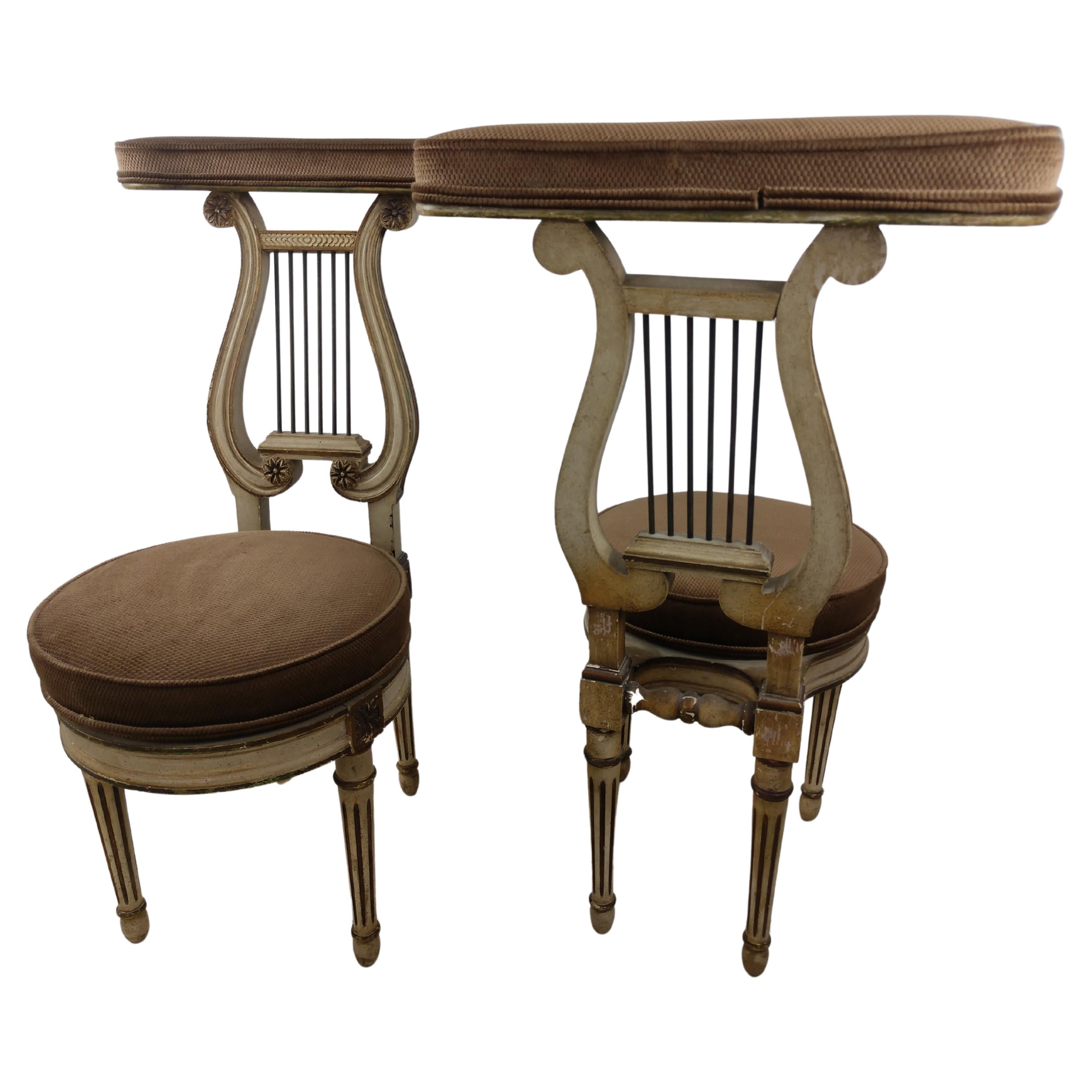 Mid-20th Century Pair of French Mid Century Hand Painted Neoclassical Cock Fighting Chairs For Sale