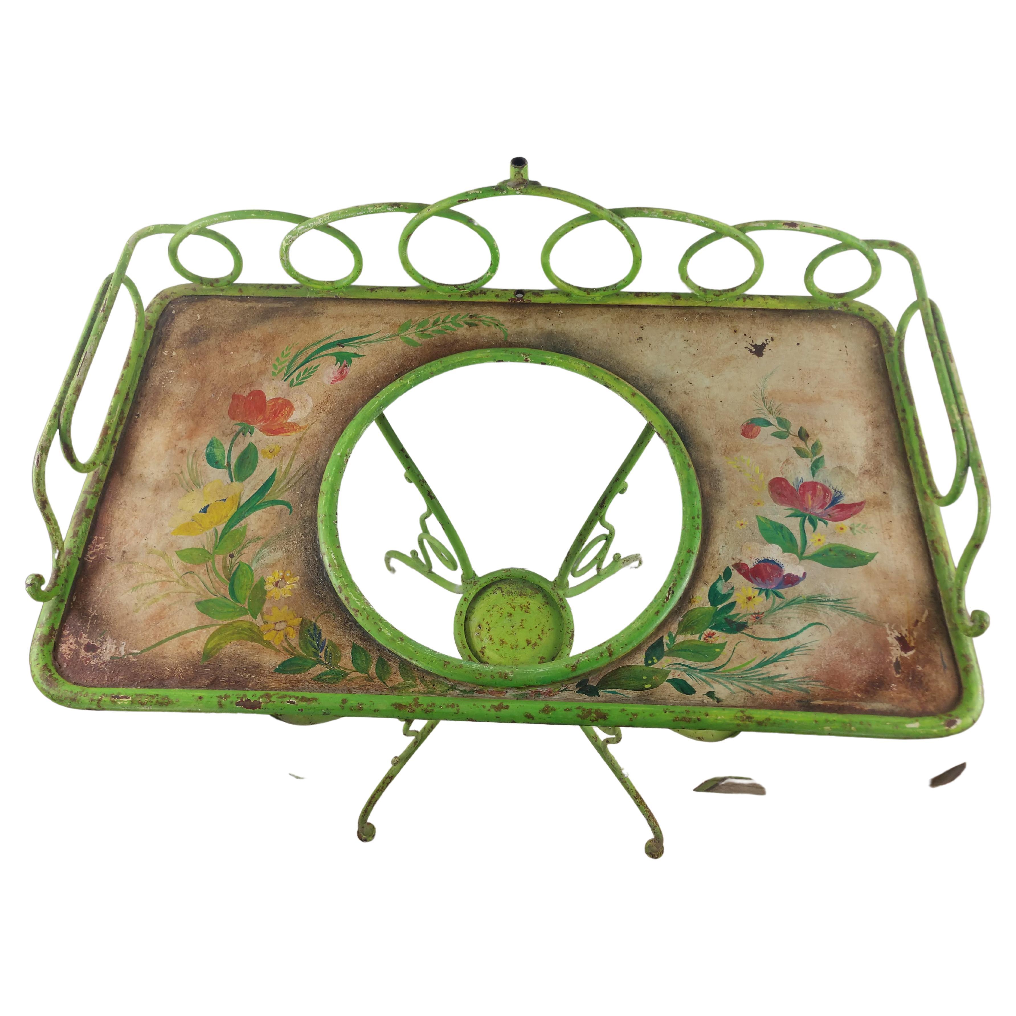 Hand-Painted Late 19th Century Hand Painted Tole French Washstand with Basin For Sale