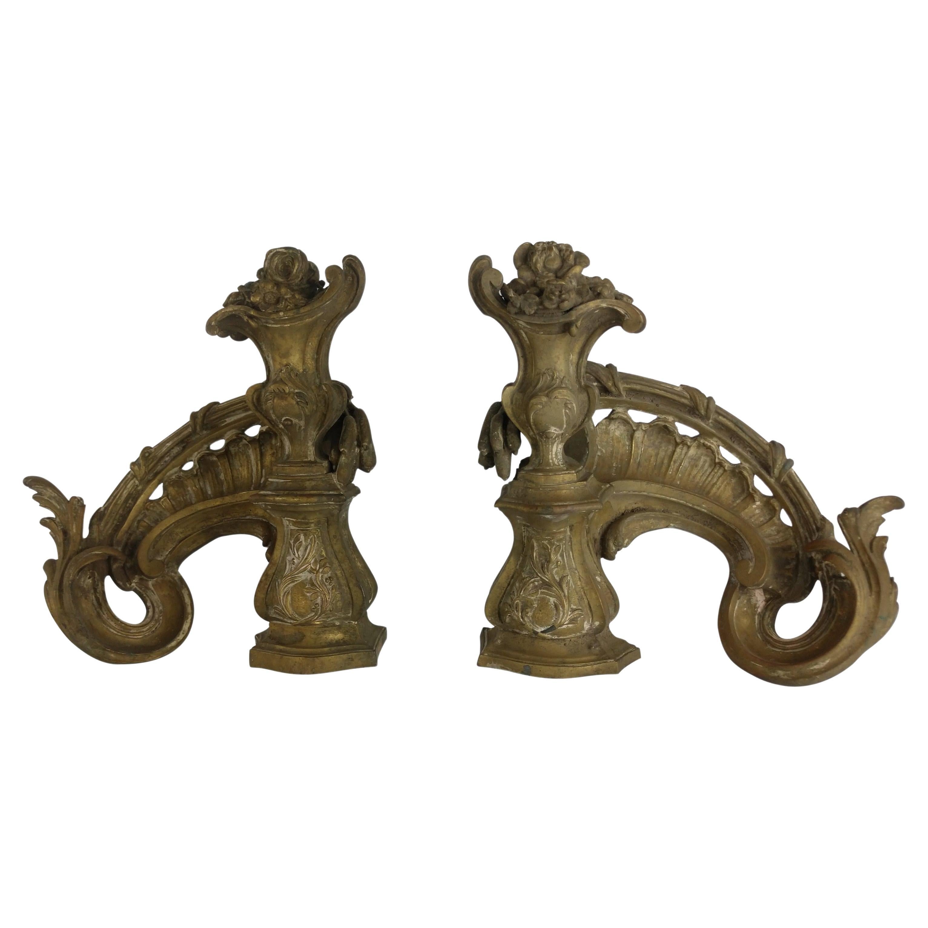 Pair of Antique Bronze French Chenets, c1880 For Sale