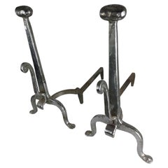 Pair of Arts & Crafts Modern Chrome Andirons