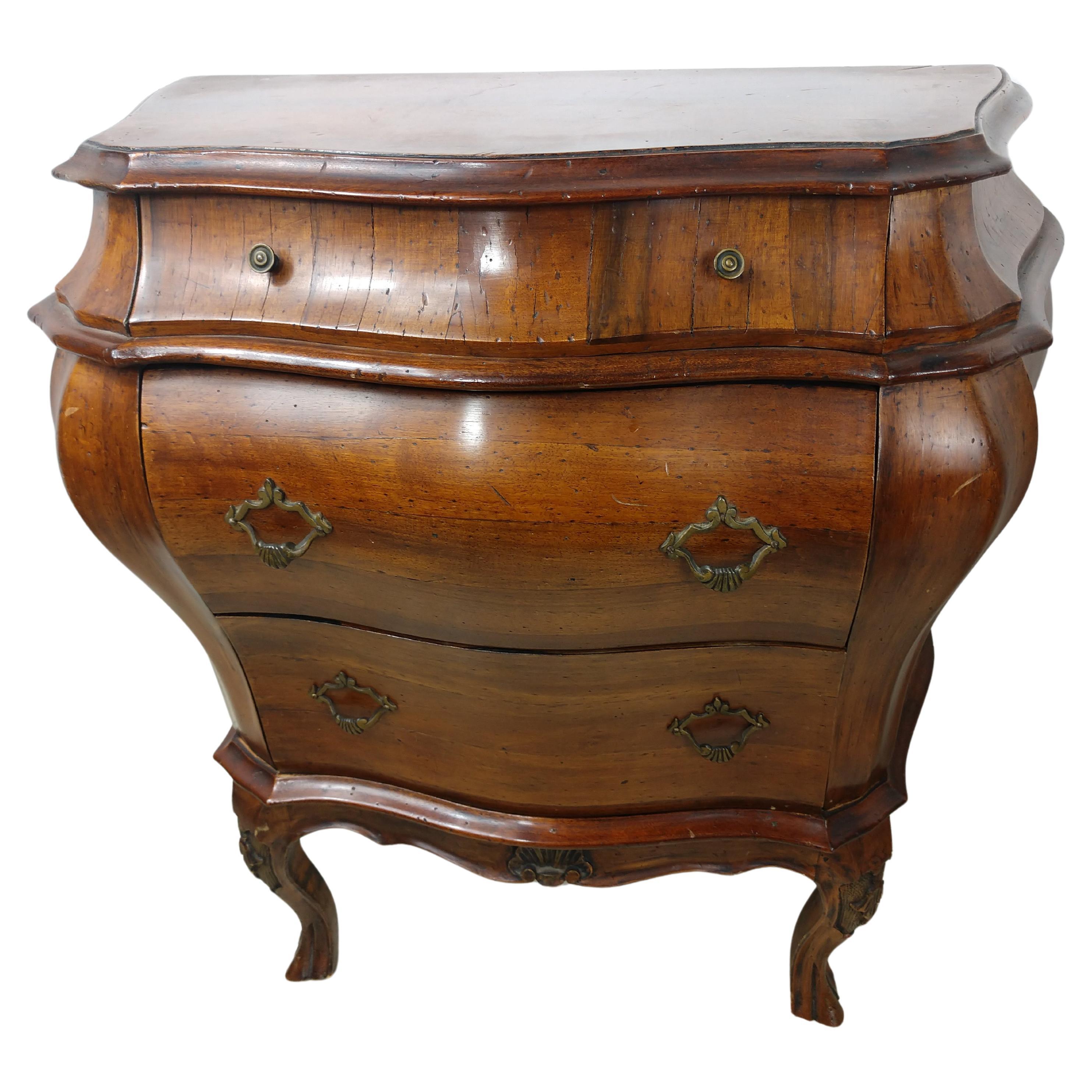 Pair of Italian 3 Drawer Hand Crafted Bombe Commodes Night Tables, C1955 For Sale