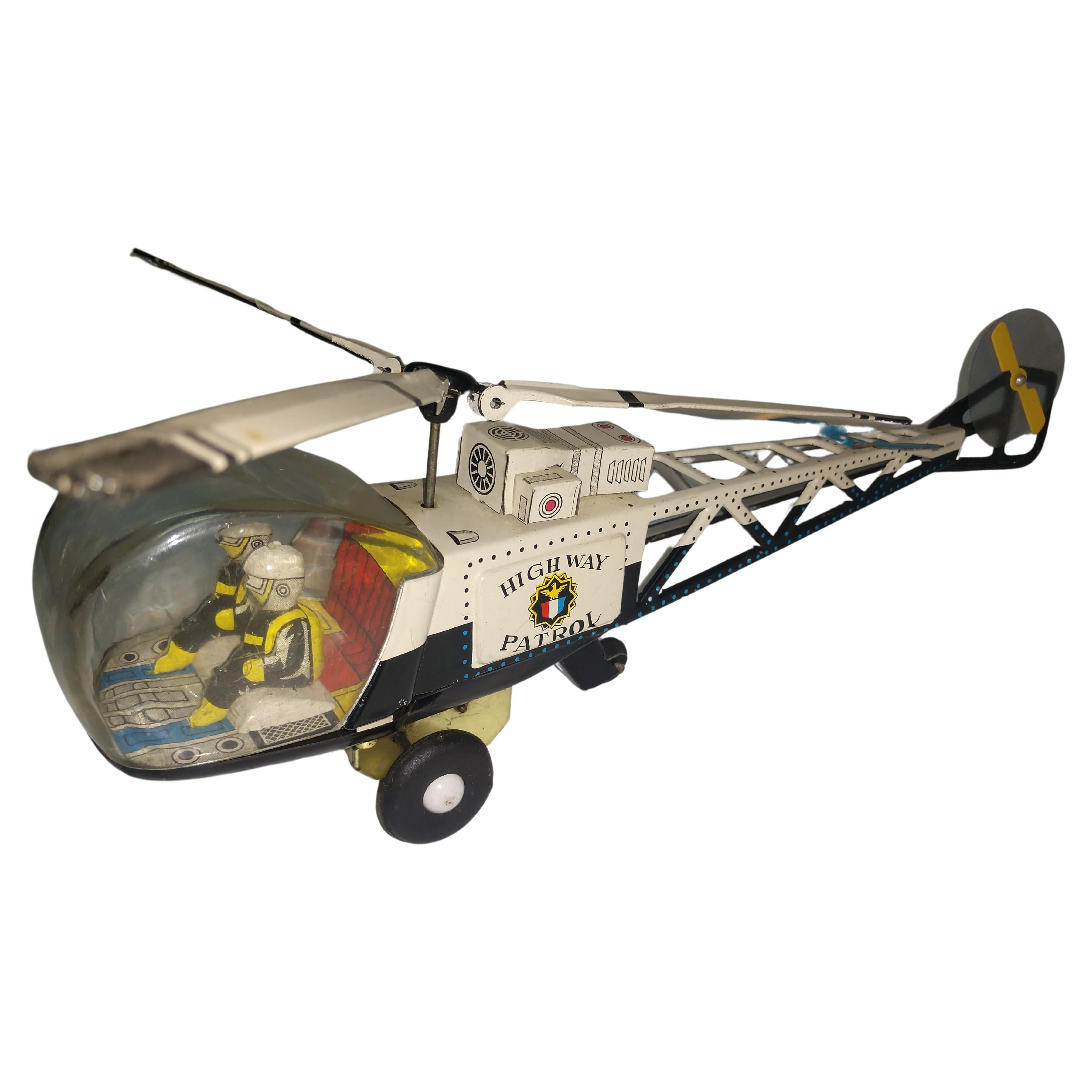 Mid Century Tin Litho Friction Police Highway Patrol Helicopter, C1960, Japan For Sale