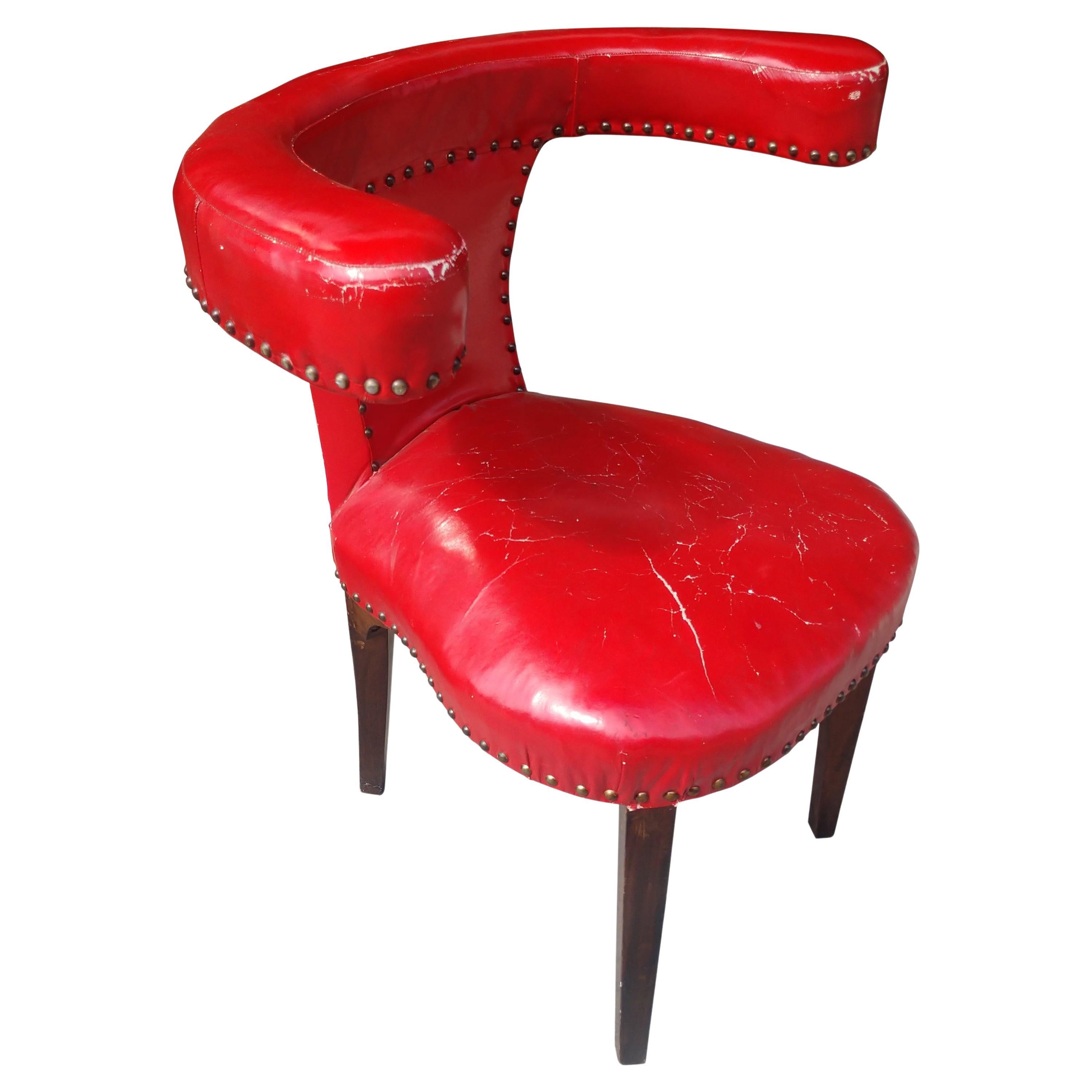 C1930 Mid Century Sculpted Cock Fighting Chair in Bright Red Leather For Sale