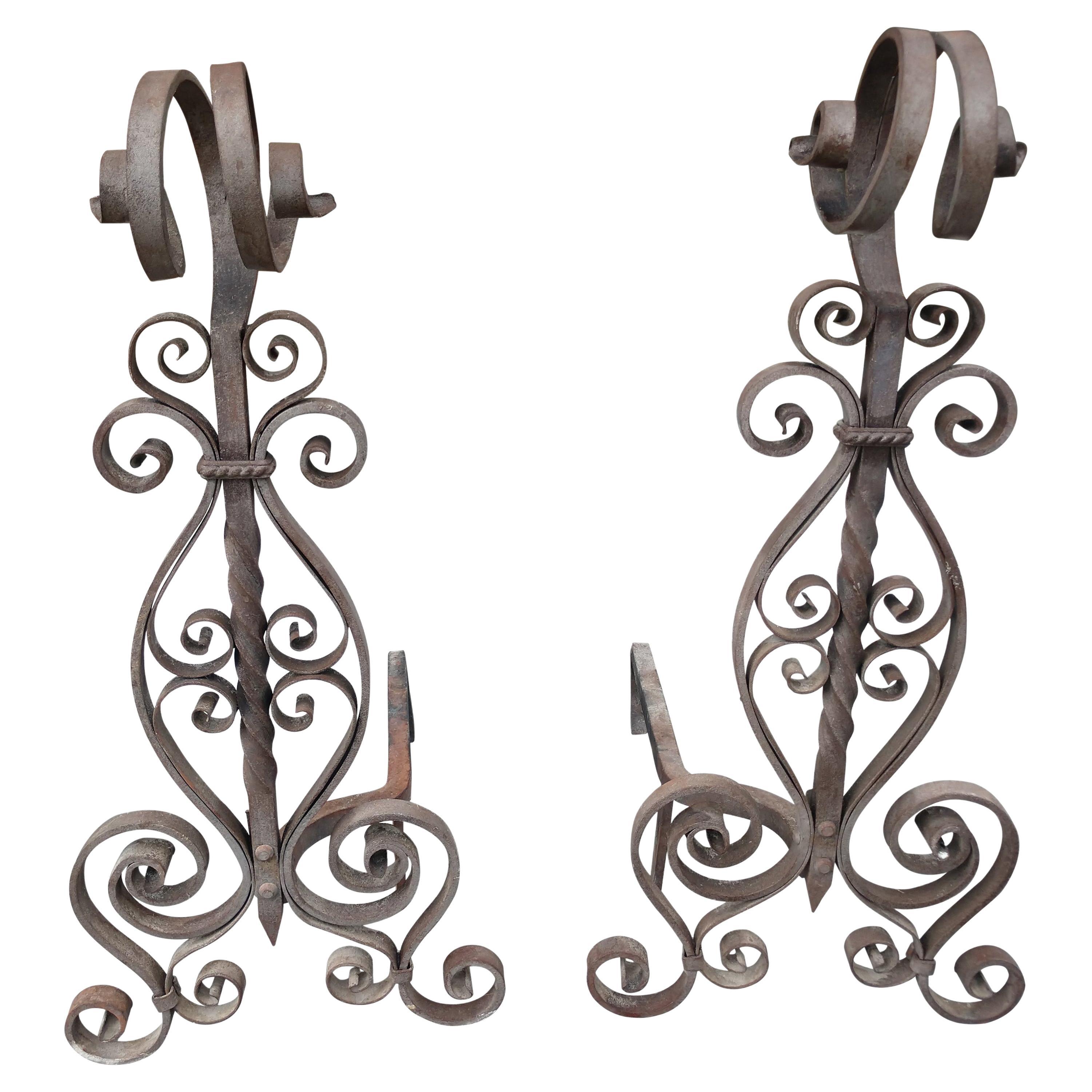 Pair of Arts & Crafts Spanish Mission Style Andirons, C1910
