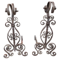 Antique Pair of Arts & Crafts Spanish Mission Style Andirons, C1910